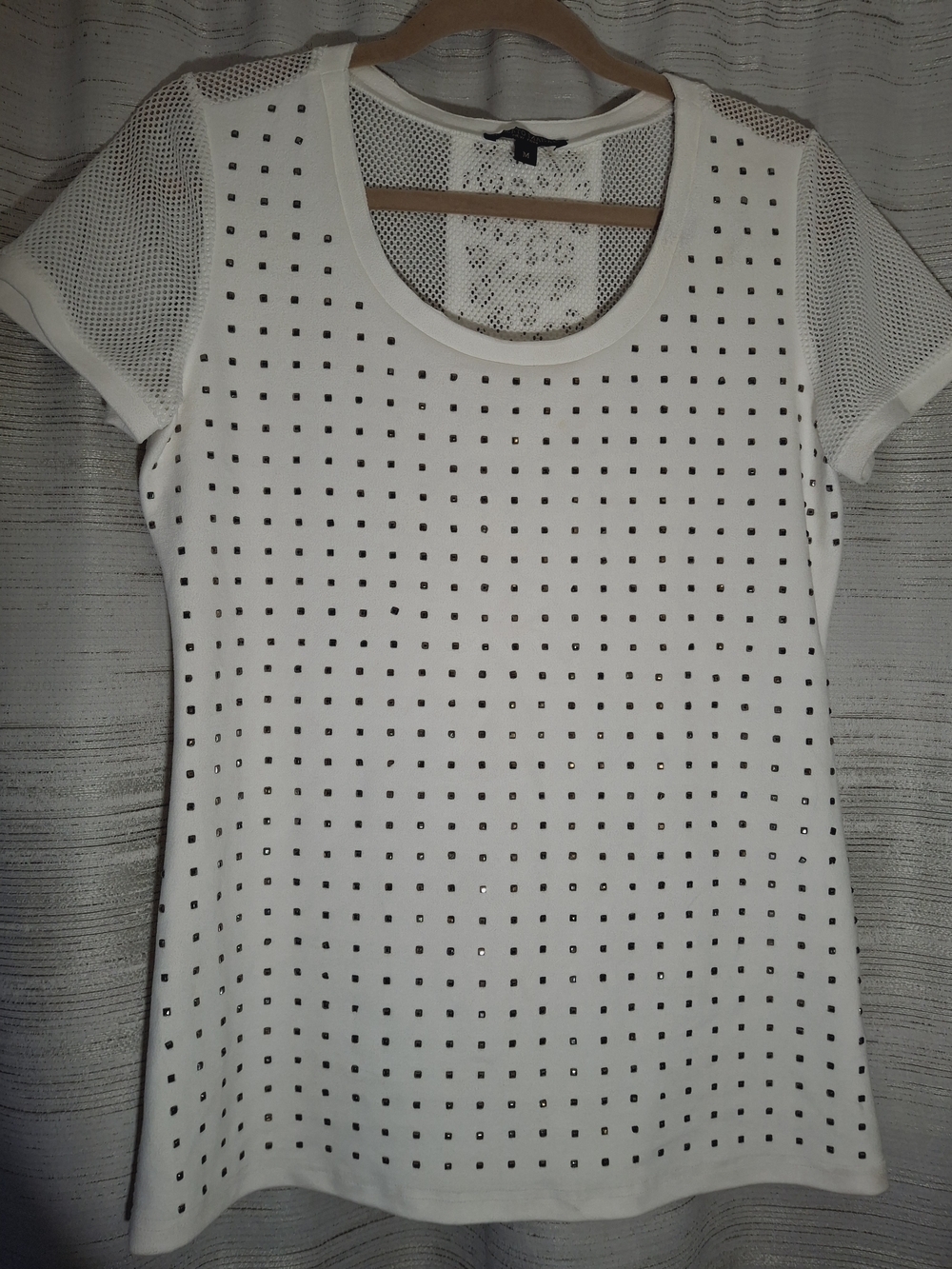 Alberto Makali Women's White Short Sleeve Eyelet Mesh Top